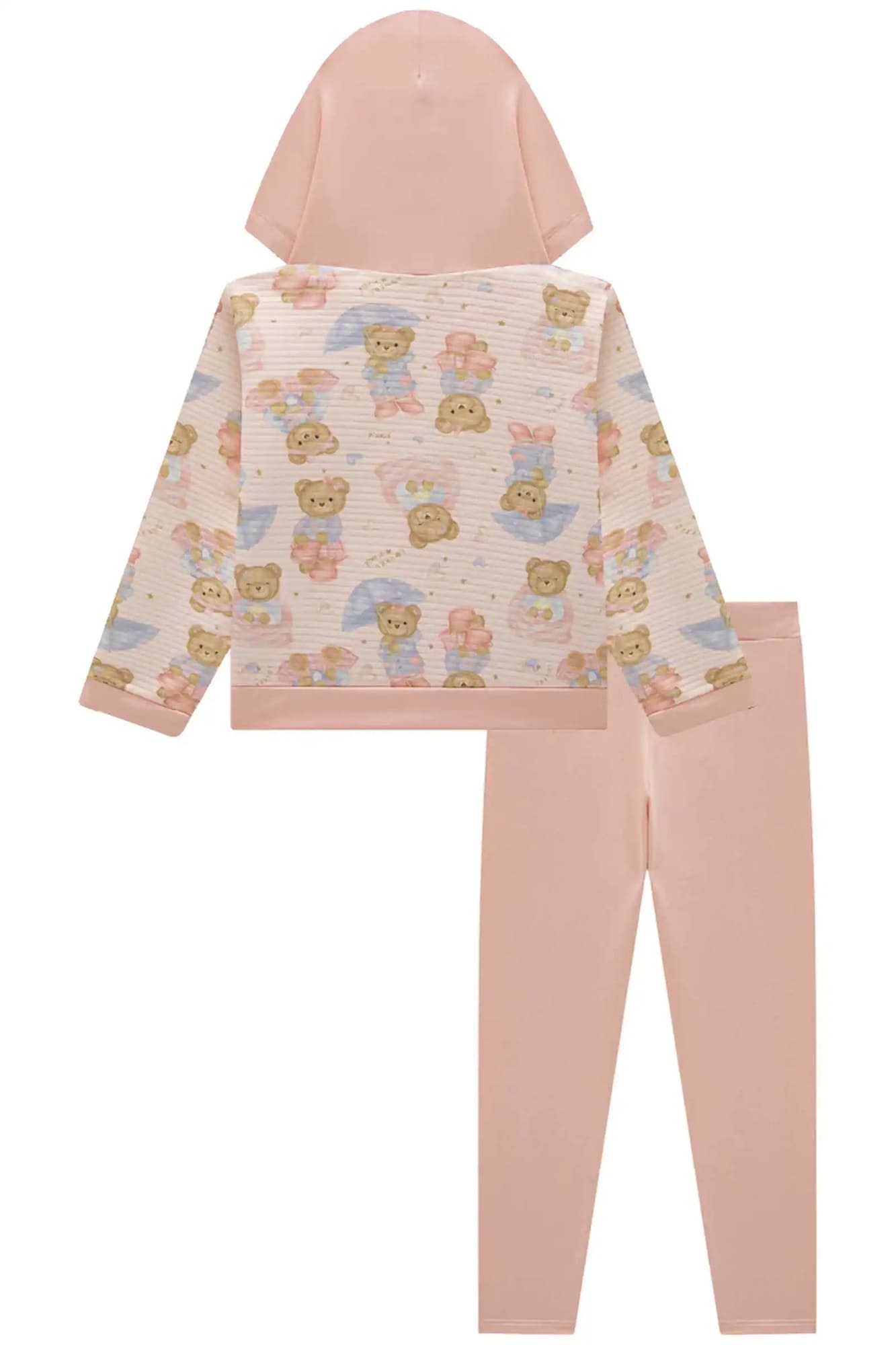 Conjunto Infantil Kukiê Inverno com Calça Legging e Casaco Rosa Ursinhas