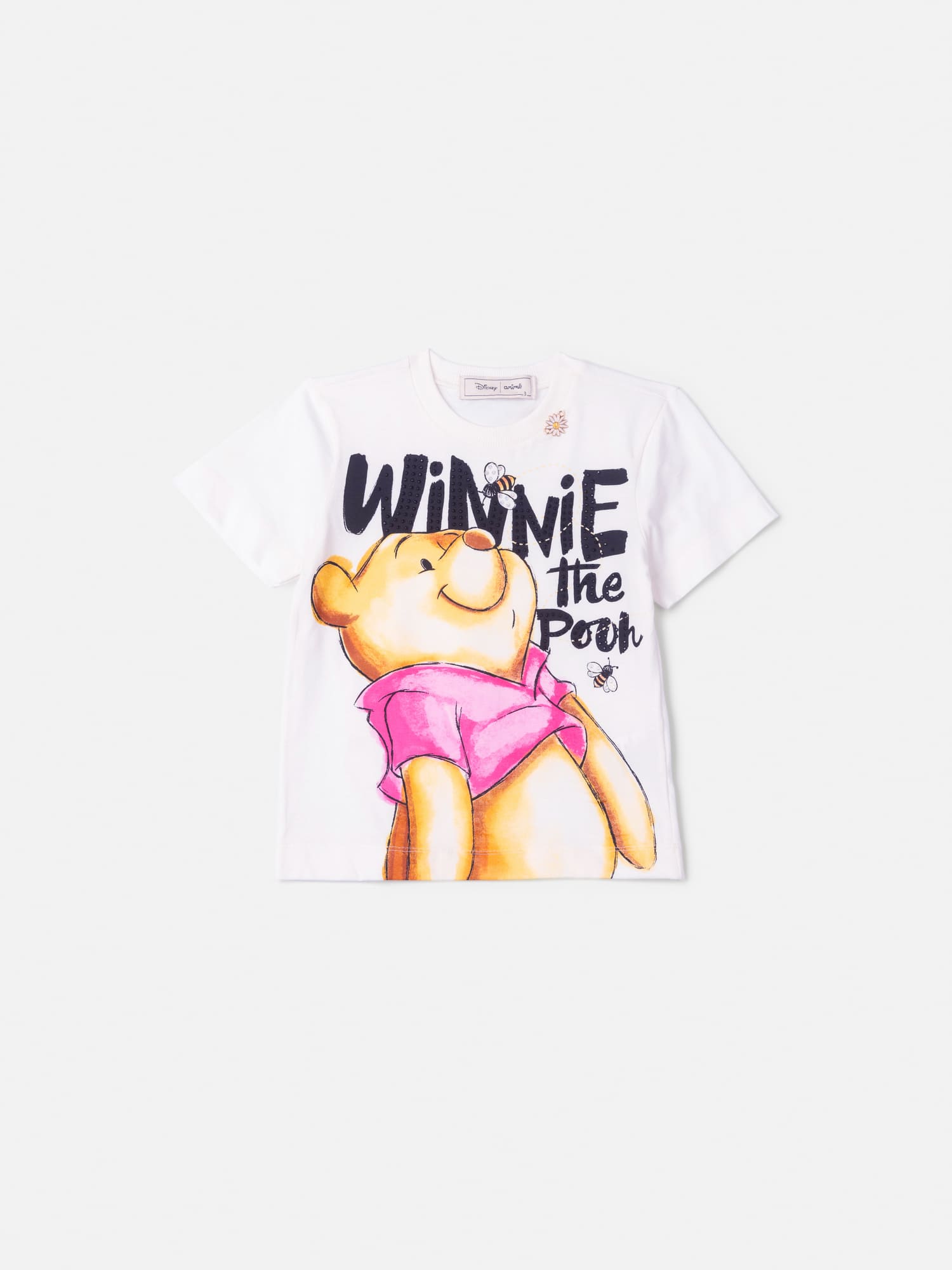 Blusa Infantil Animê Verão Branca Ursinho Pooh com Strass
