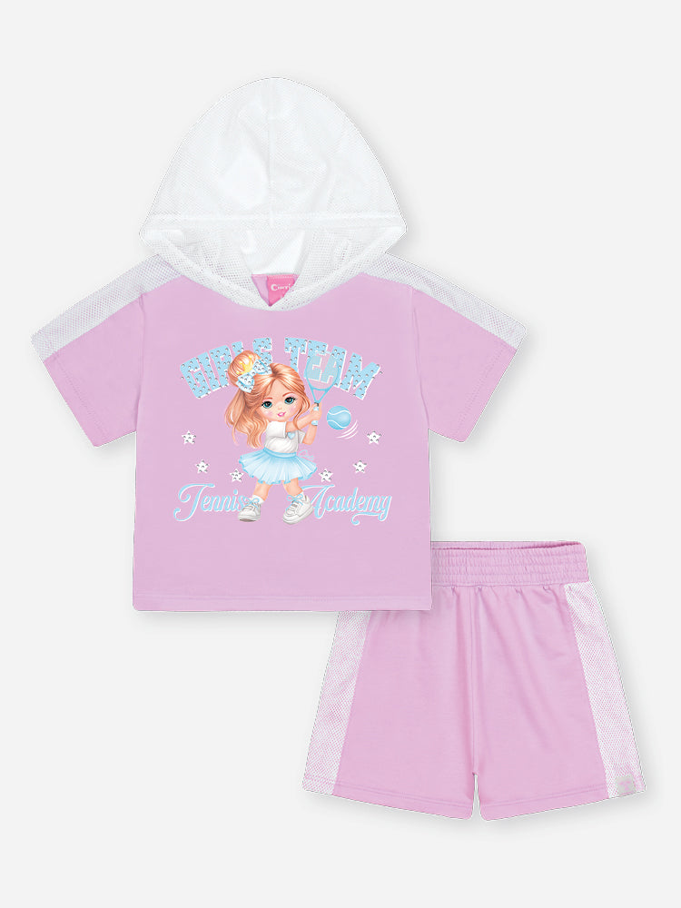 Conjunto Infantil Cinti Verão com Shorts e Blusa Lilás Menininha Tênista