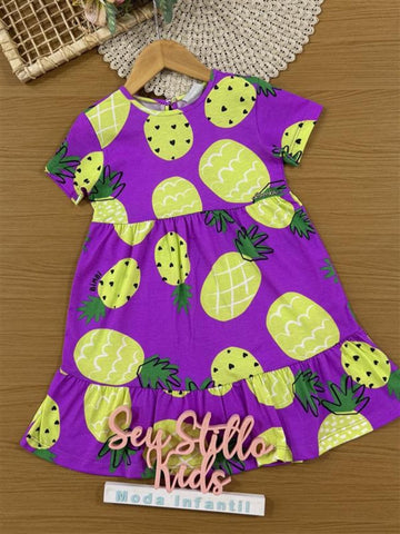 Vestido Infantil Bimbi Verão Roxo Abacaxi