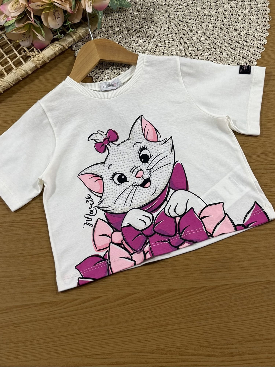 Conjunto Infantil Momi com Shorts Saia Rosa e Blusa Branca Marie com Strass Disney