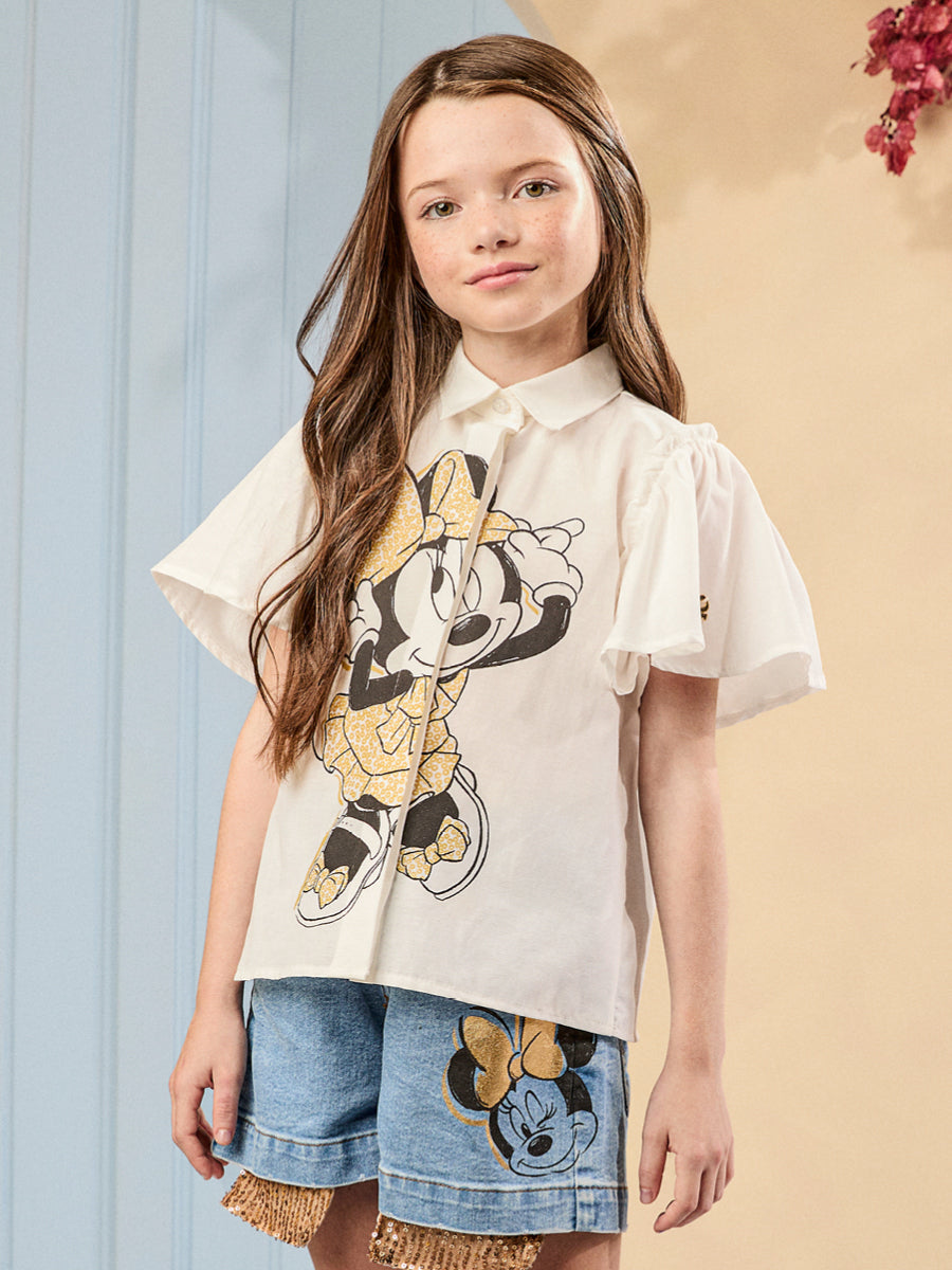 Blusa Infantil Animê Verão Minnie Disney Dourada