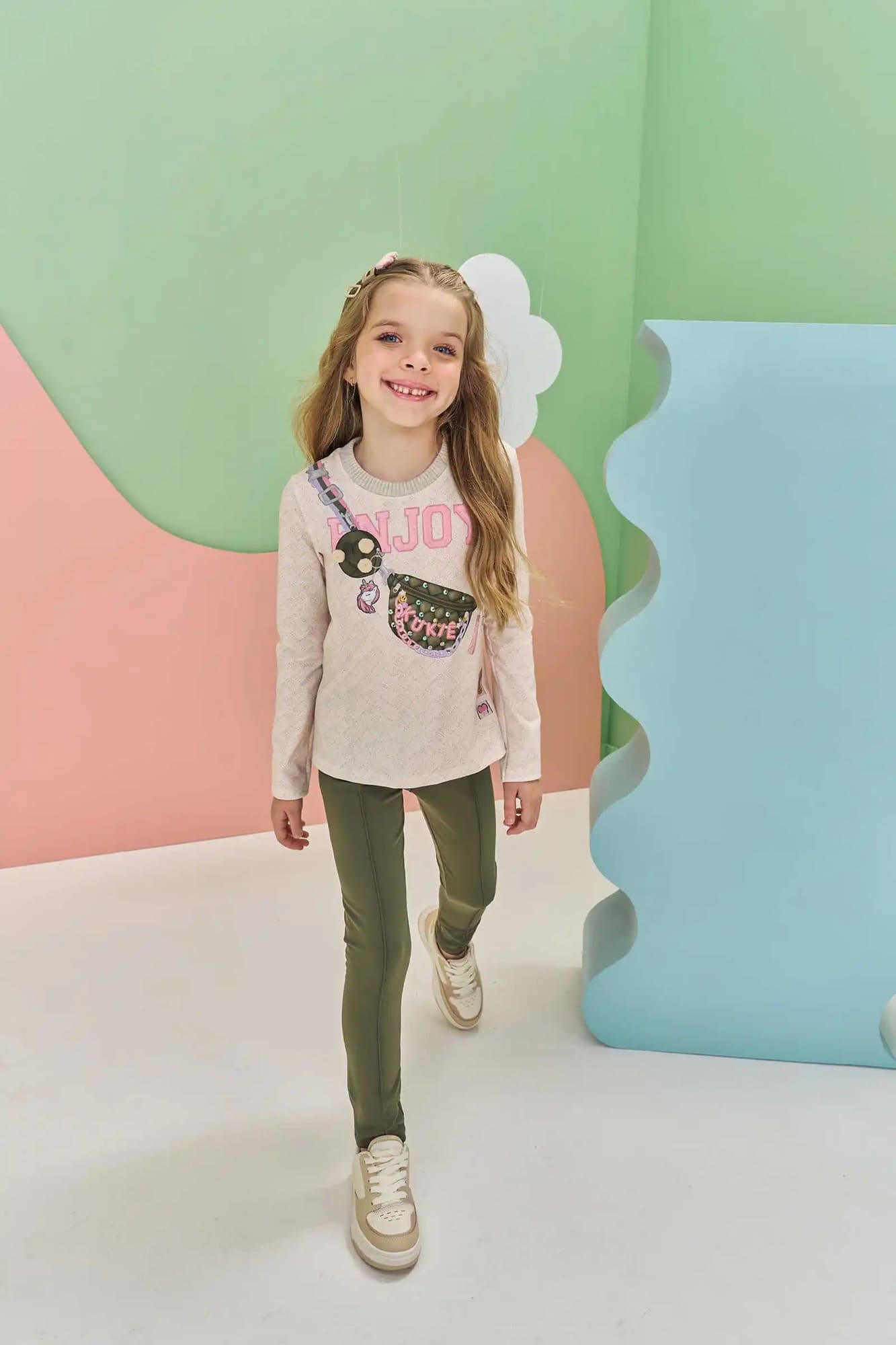 Conjunto Infantil Kukiê Inverno com Calça Legging Verde e Blusa Manga Longa Enjoy