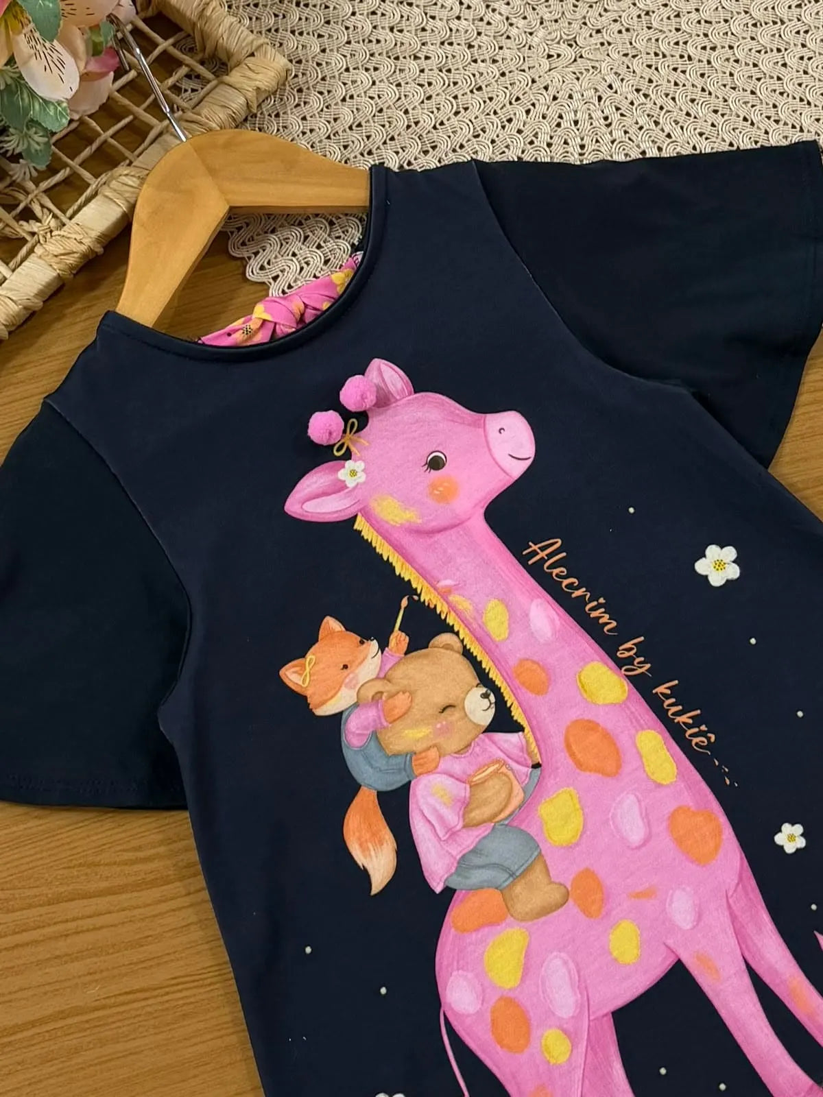 Vestido Infantil Kukiê Verão Azul Marinho Girafinha