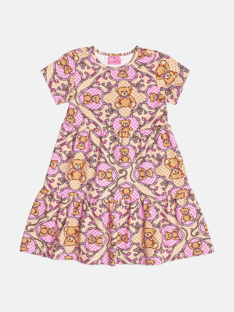 Vestido Infantil Momi Inverno Bege Ursinhos e Lacinhos