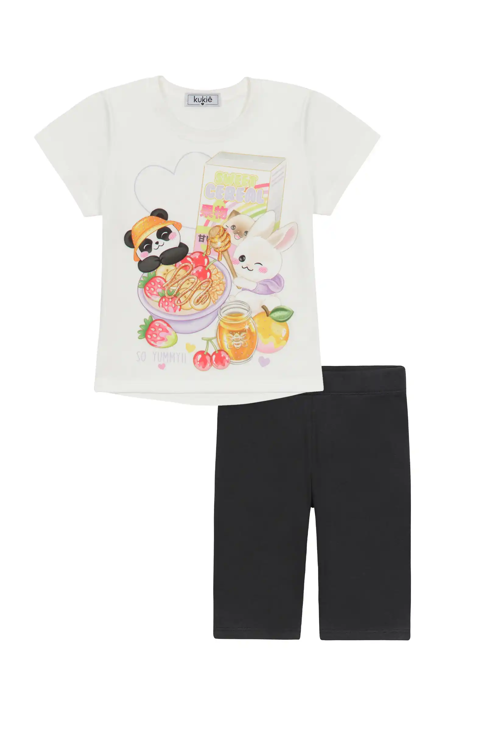 Conjunto Infantil Kukiê com Shorts Ciclista Cinza e Blusa Manga Curta Animais