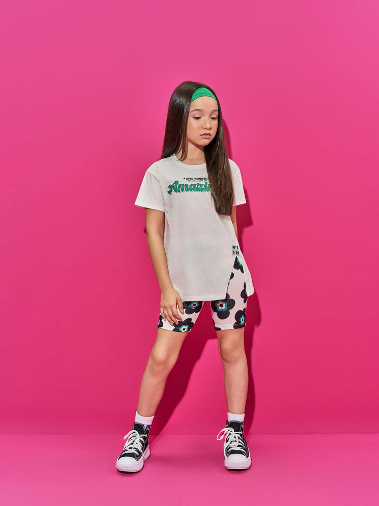 Conjunto Infantil Belime Verão com Shorts Ciclista e Blusa Branca Amazing
