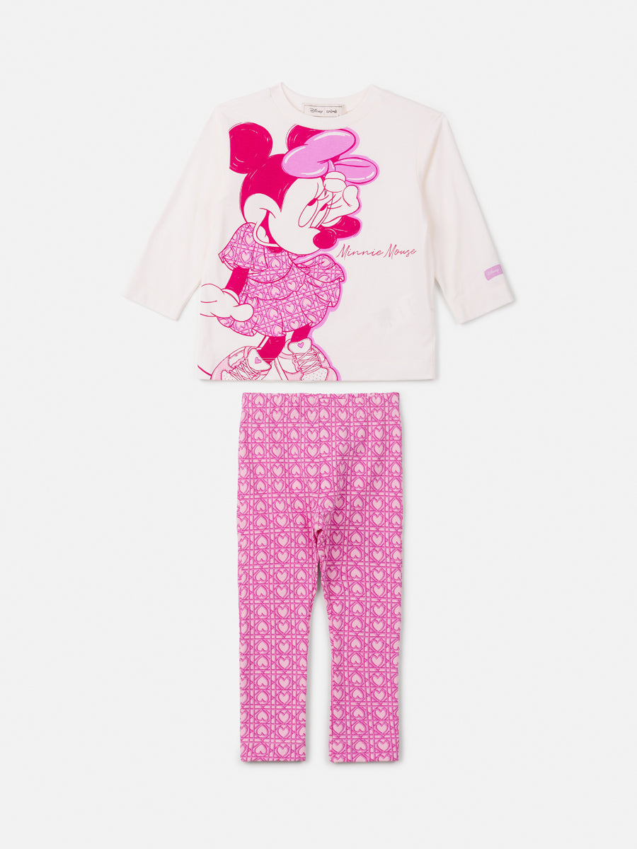 Conjunto Infantil Animê Inverno com Calça Rosa e Blusa Branca Minnie Mouse Disney