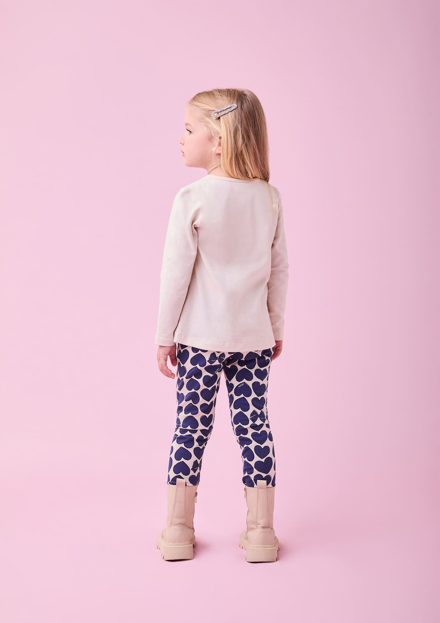 Conjunto Infantil Momi Inverno com Calça e Blusa Bege Corações