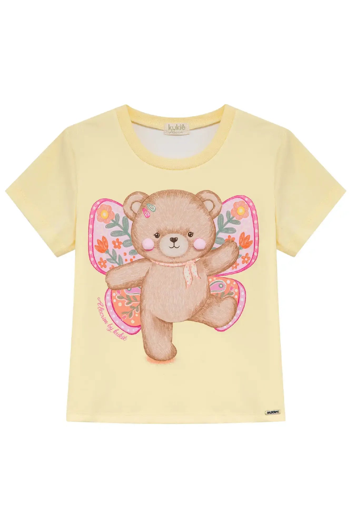 Blusa Infantil Menina Kukiê Amarela Ursinha Borboleta