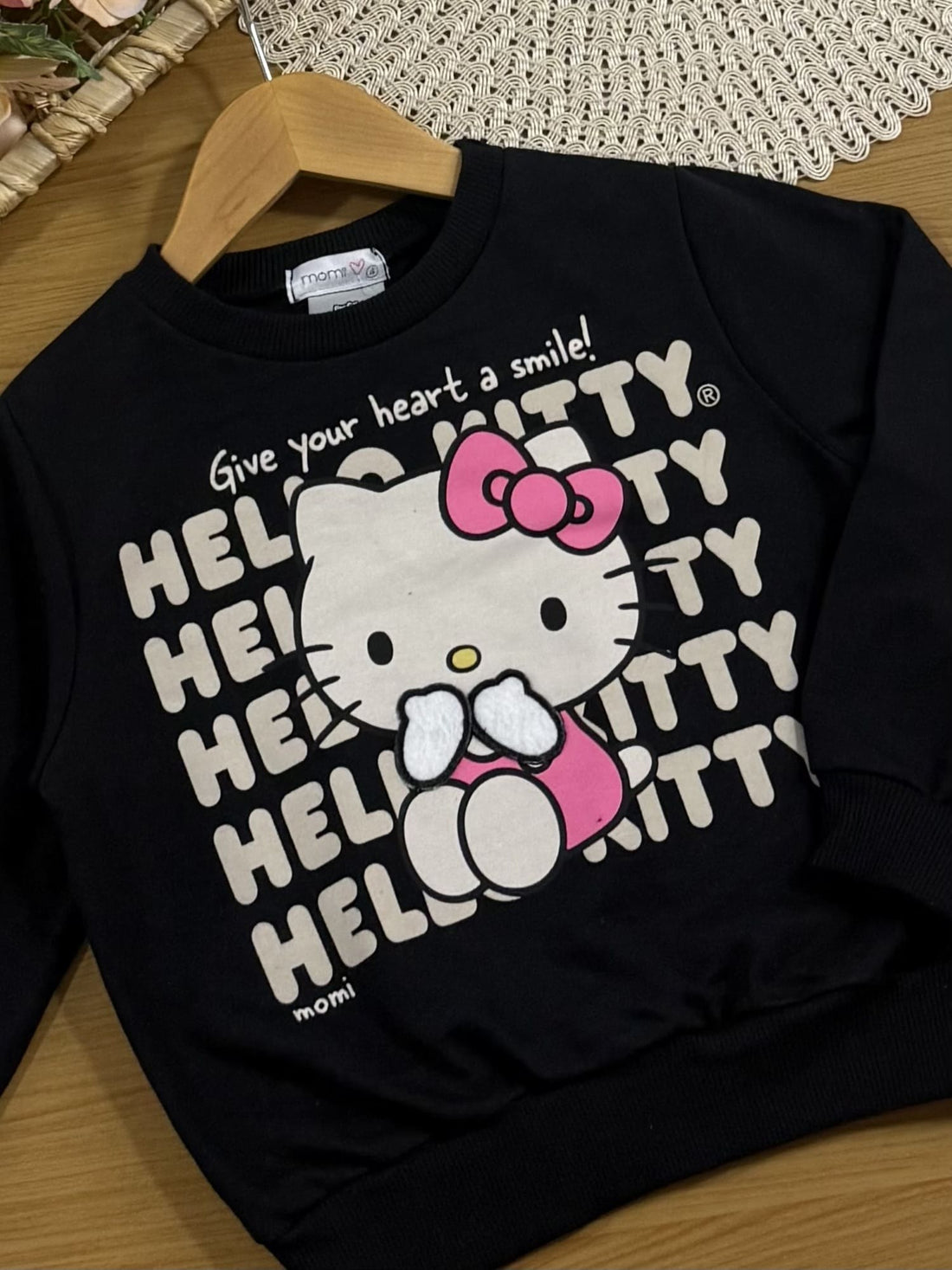 Moletom Infantil Momi Inverno sem Flanela Preto Hello Kitty