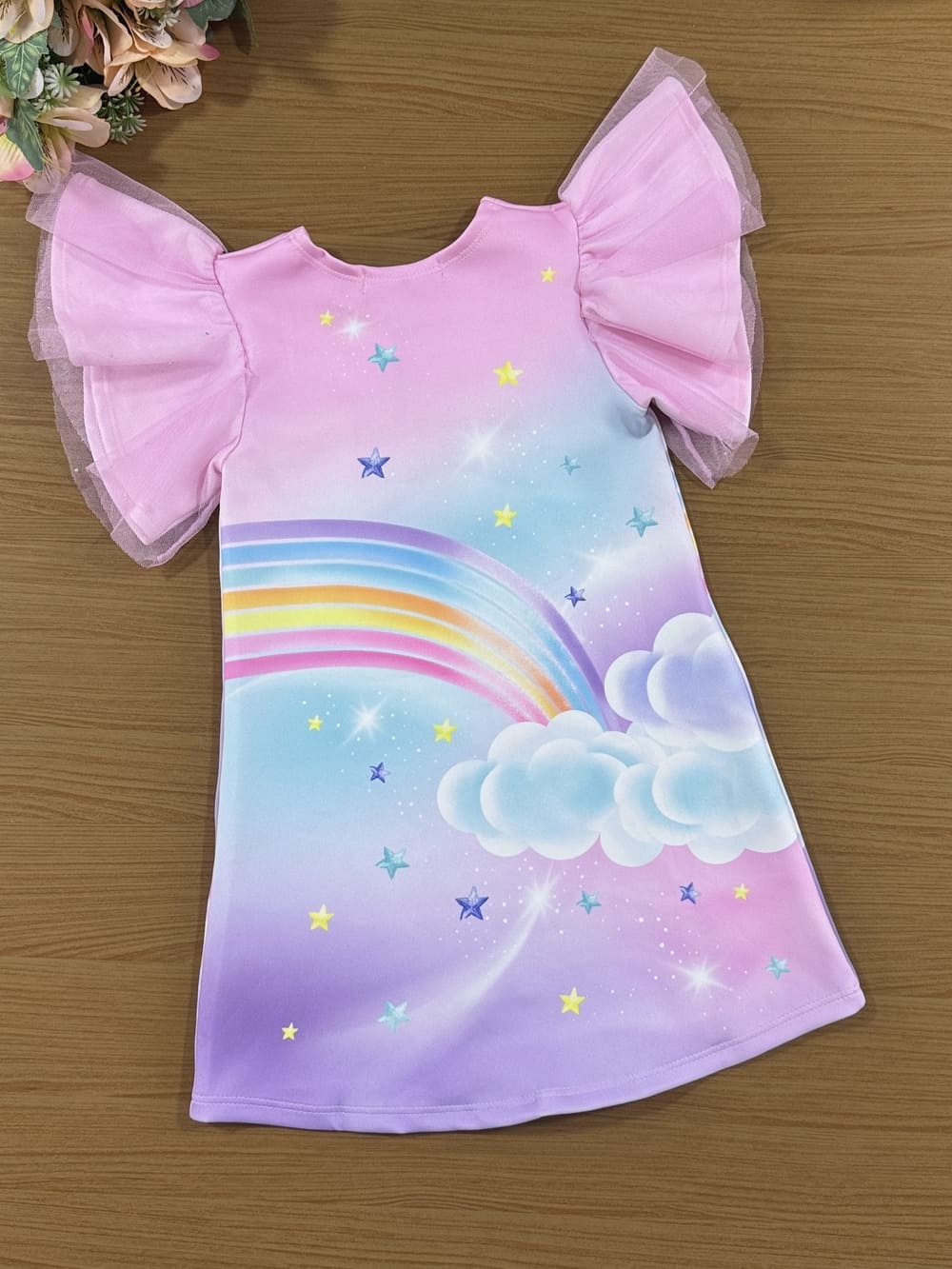 Vestido Infantil Kukie Verão Rosa Sereia Arco-íris