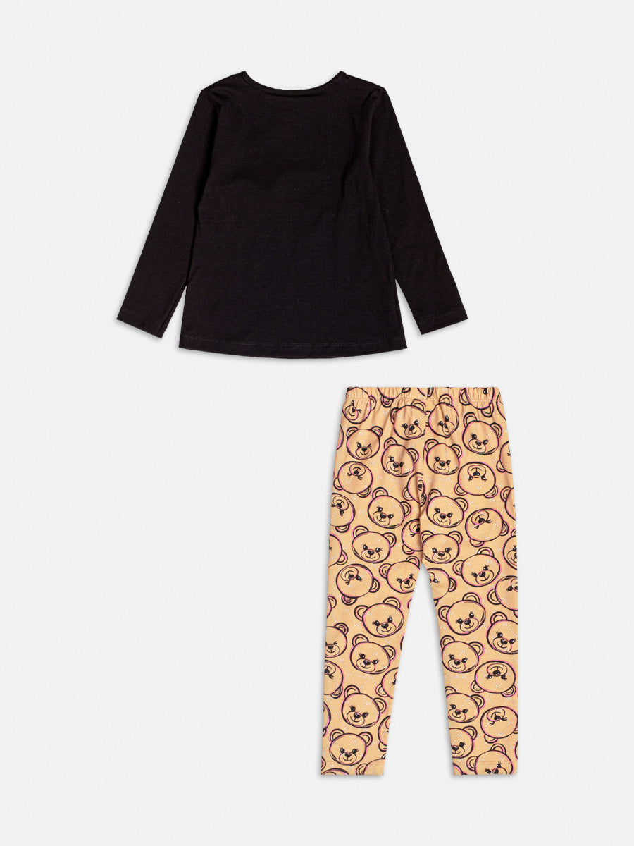 Conjunto Infantil Momi Inverno com Calça e Blusa Preta Ursinho