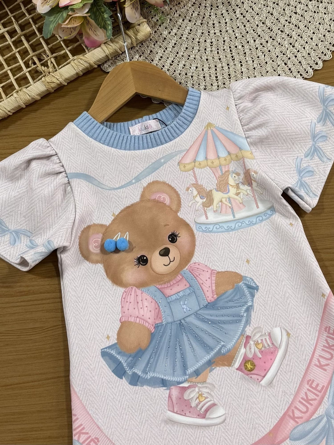 Vestido Infantil Kukiê Inverno Off White Ursinha no Parque