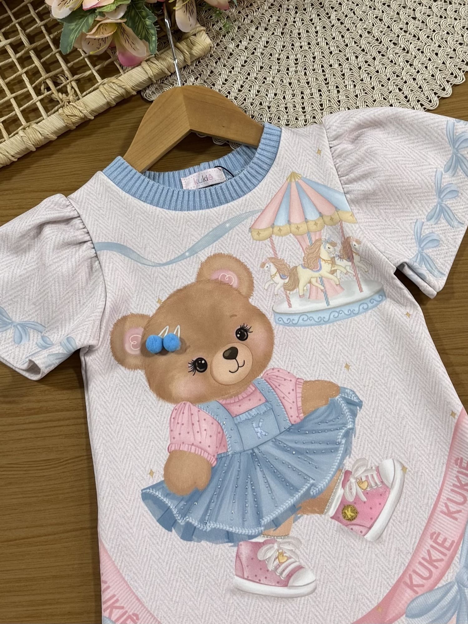 Vestido Infantil Kukiê Inverno Off White Ursinha no Parque