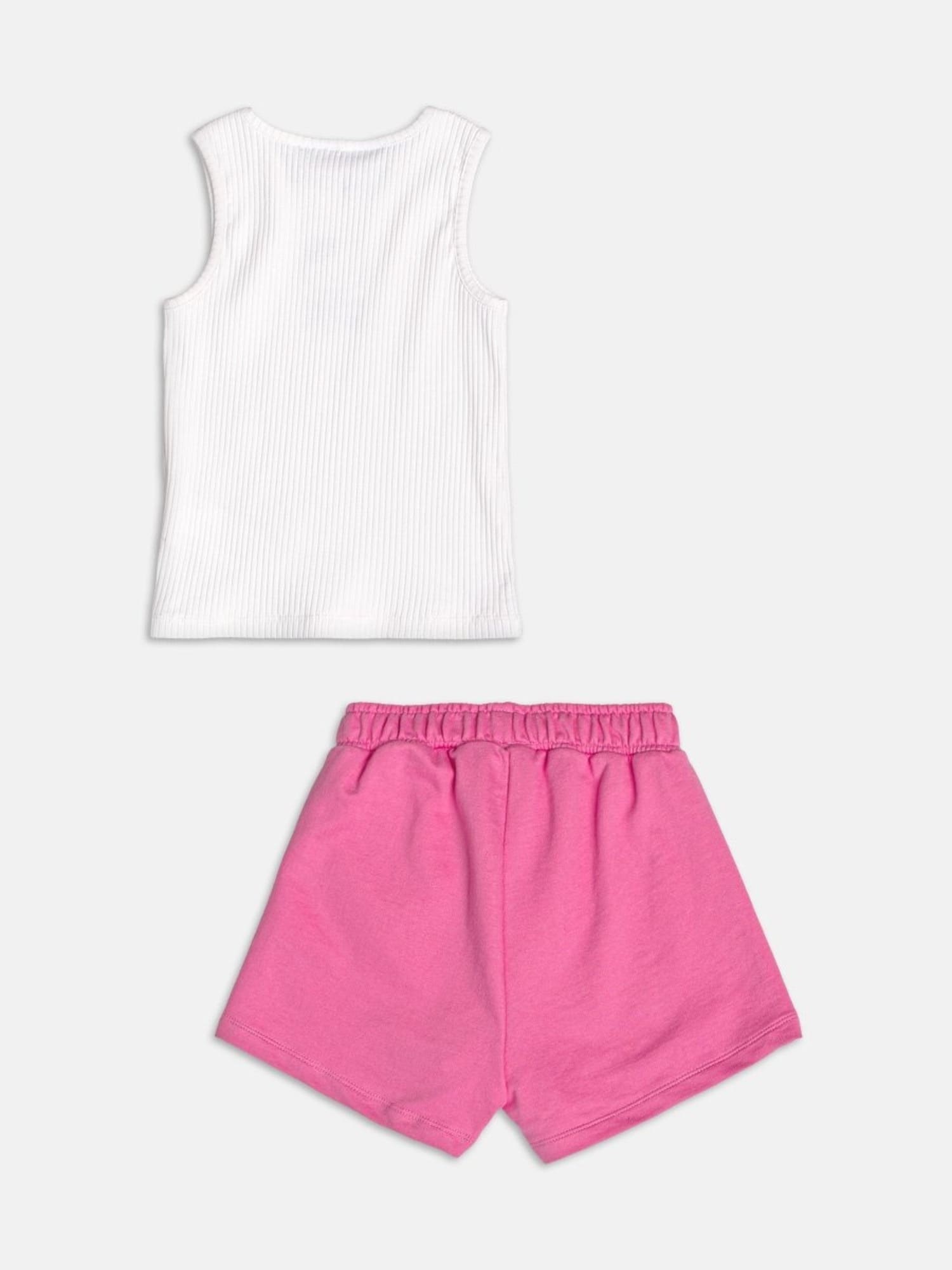 Conjunto Infantil Momi Verão Shorts com Bolsinha Rosa e Regata Branca Hello Kitty
