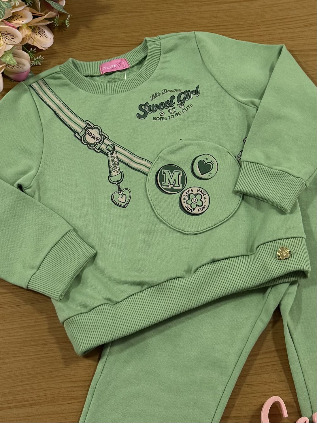 Conjunto Infantil Momi Inverno com Calça e Casaco Verde Sweet Girl
