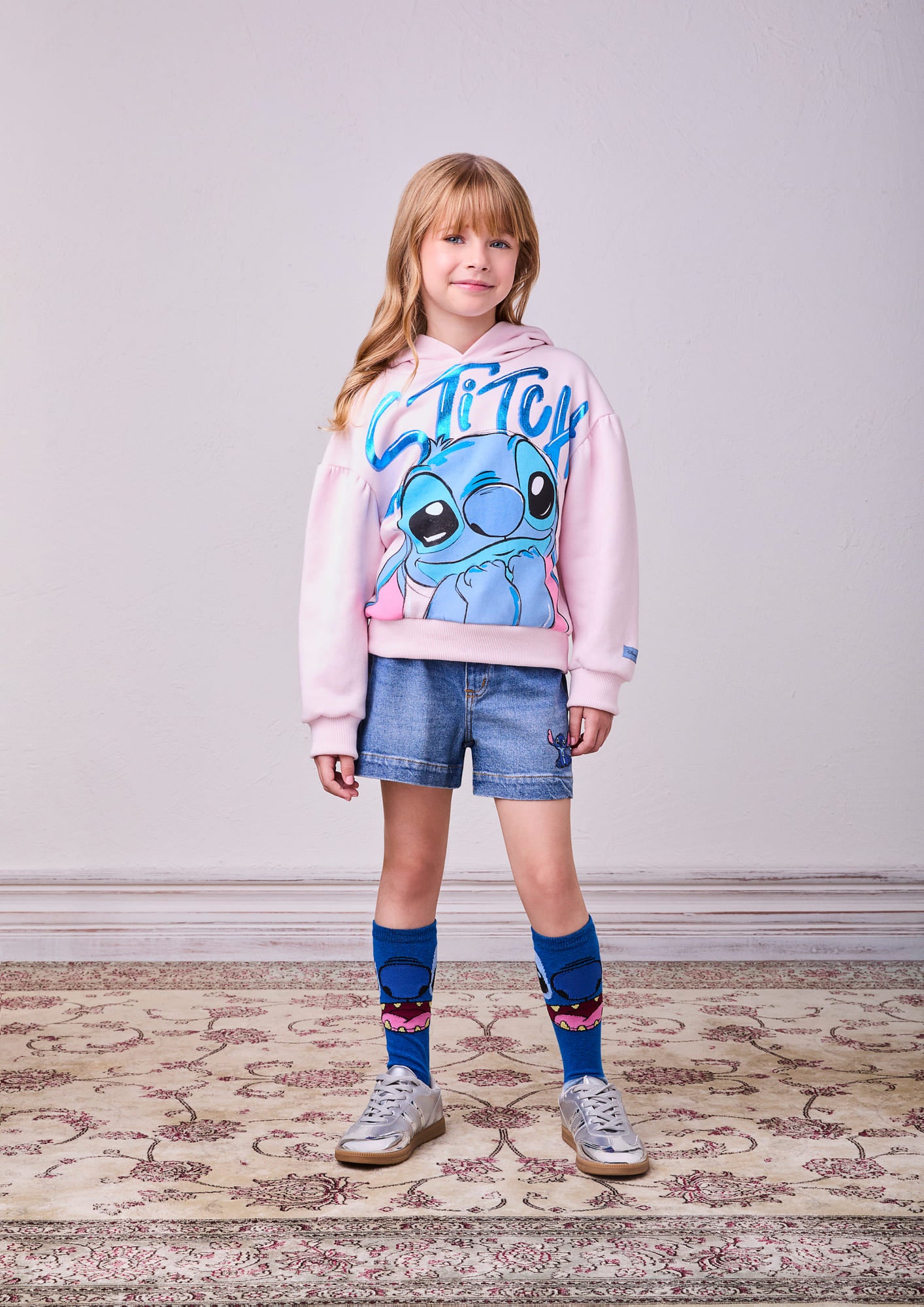 Moletom Infantil Animê Inverno Rosa Flanelado Stitch Disney