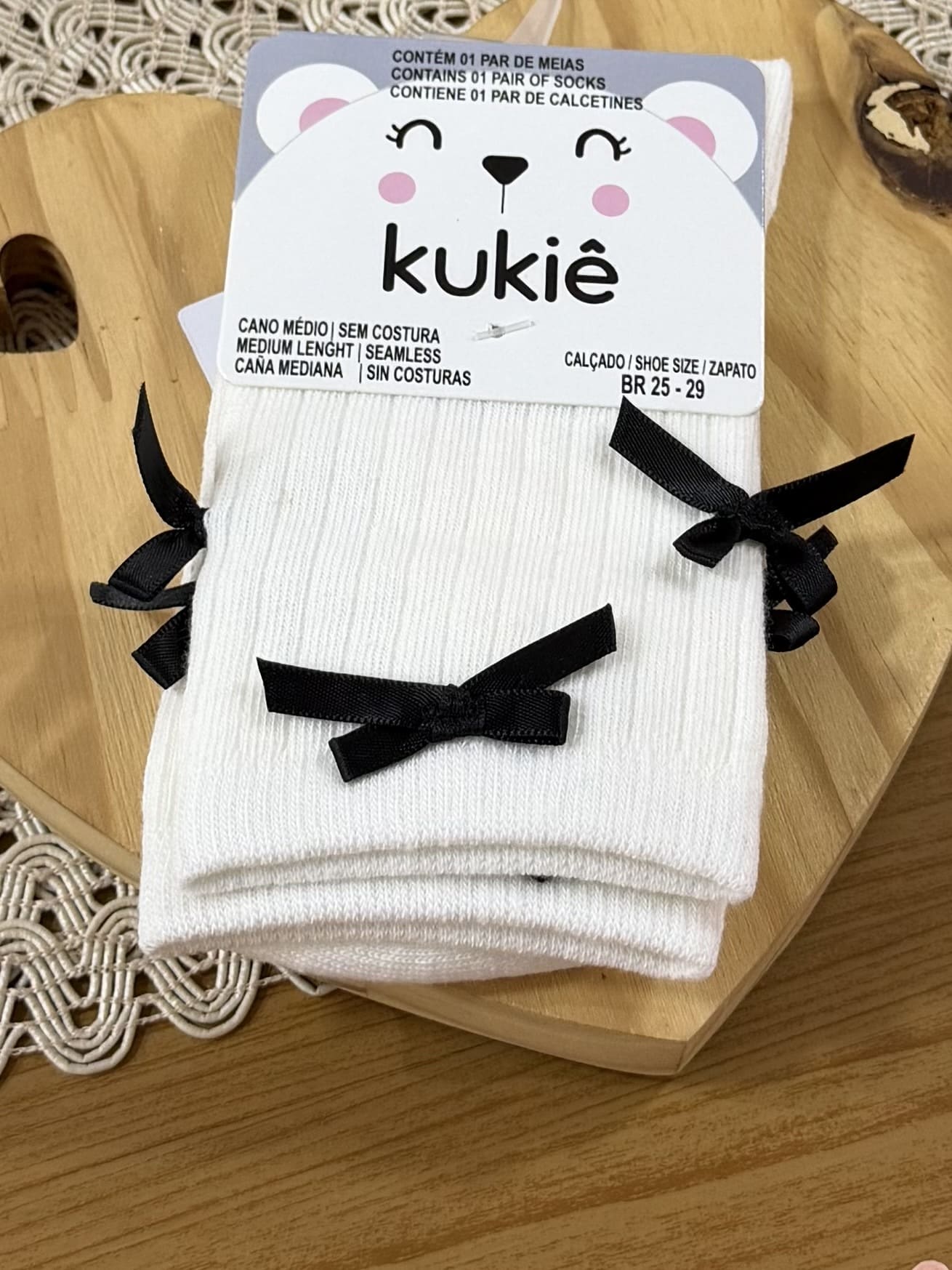 Meia Infantil Kukiê Inverno Branca com Lacinhos