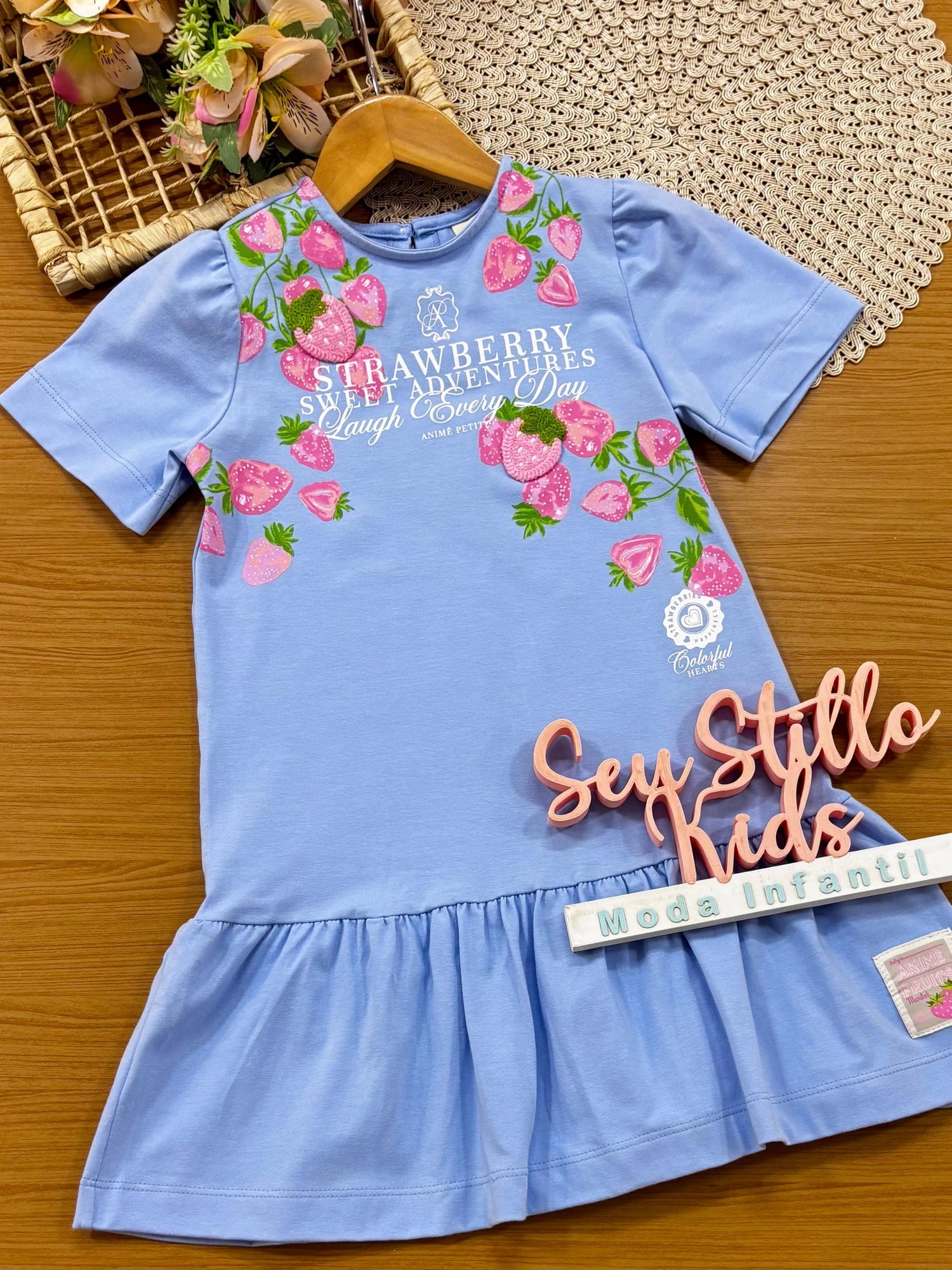 Vestido Infantil Animê Azul Moranguinho