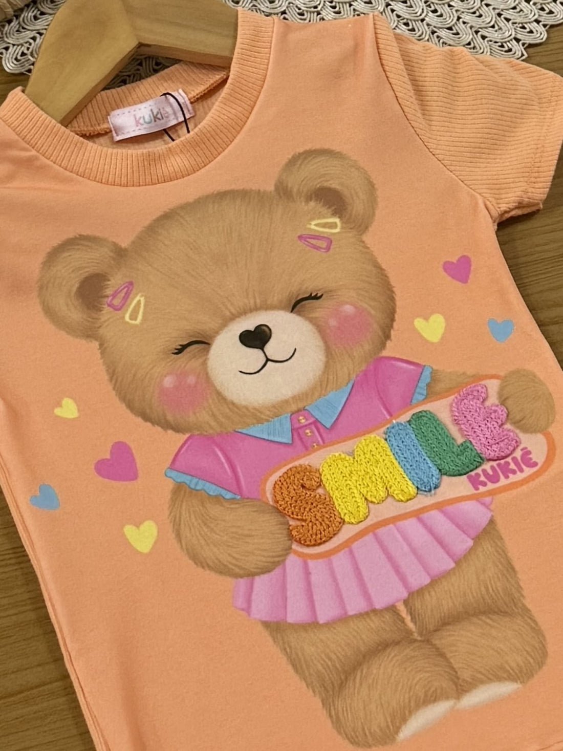 Blusa Infantil Kukiê Verão Laranja Ursinha Smile