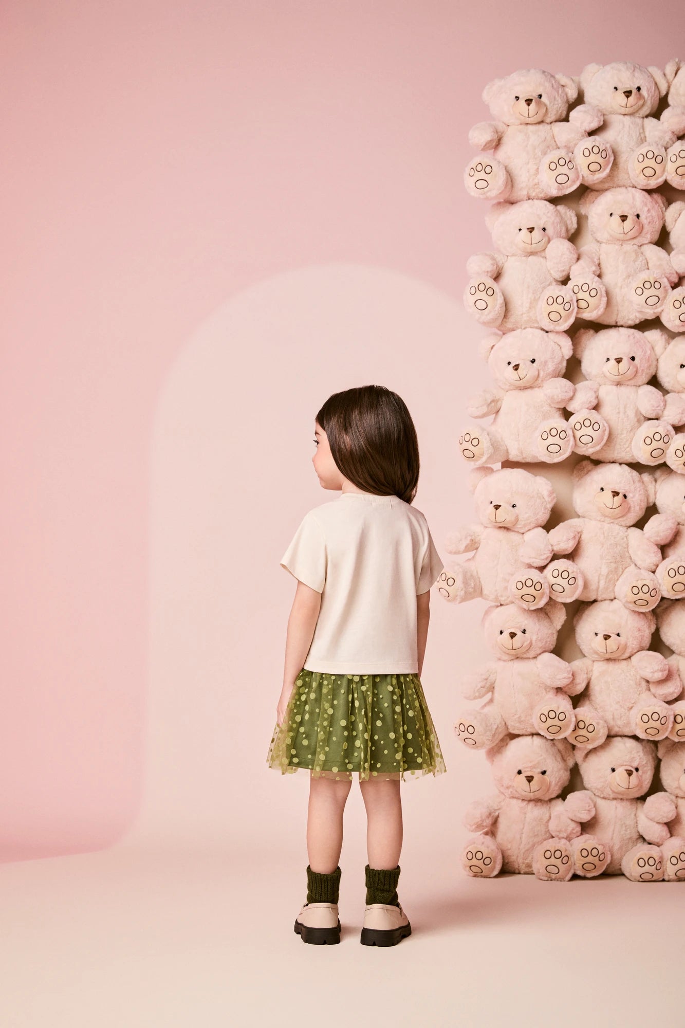 Conjunto Infantil Momi Inverno com Saia em Tule Verde e Blusa Manga Longa Ursinho Laço