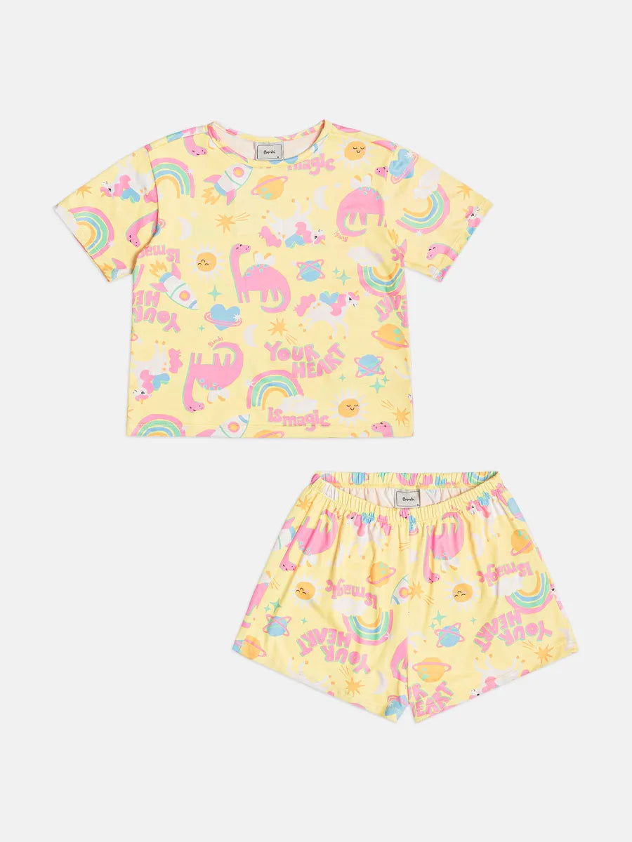 Pijama Infantil Menina Bimbi Amarelo Galáxia Mágica