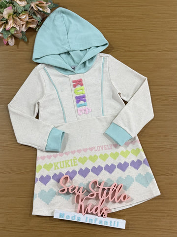 Vestido Infantil Kukie Inverno Off White Corações