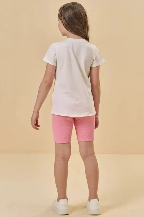 Conjunto Infantil Menina Kukiê com Shorts Ciclista Rosa e Blusa Frutinhas