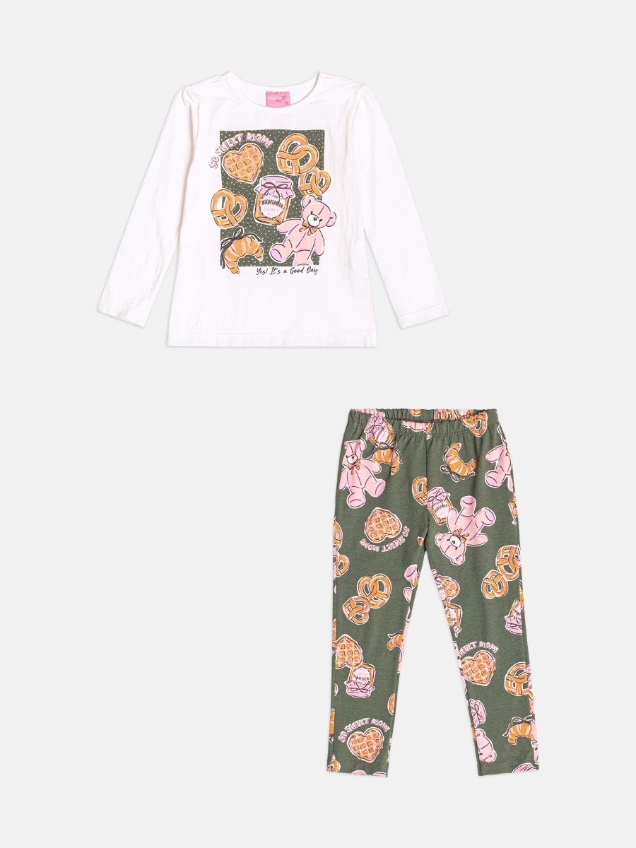 Conjunto Infantil Momi Inverno com Calça Legging Verde e Blusa Manga Longa Docinhos