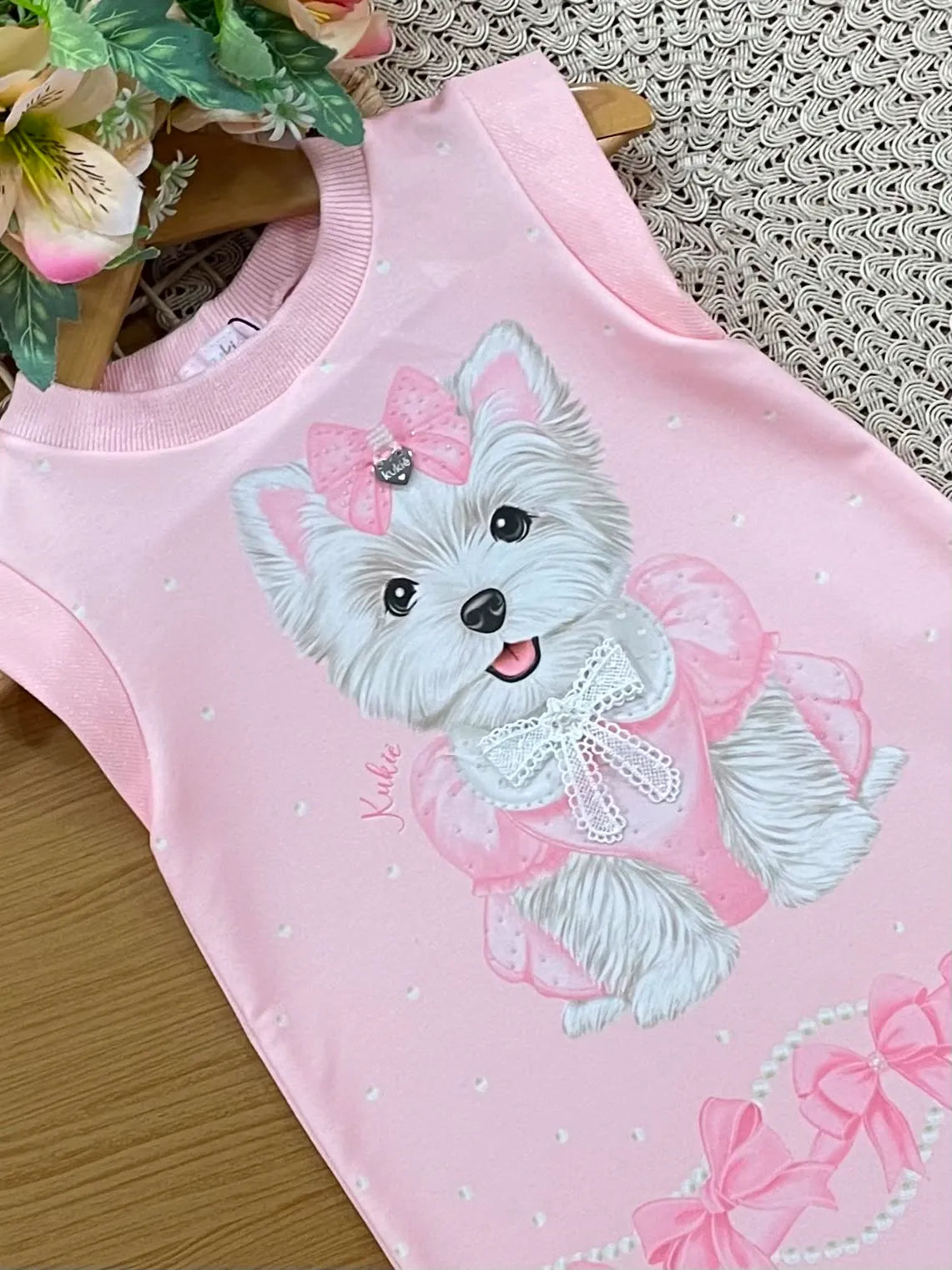 Vestido Infantil Kukiê Rosa Cachorrinha com Lacinho