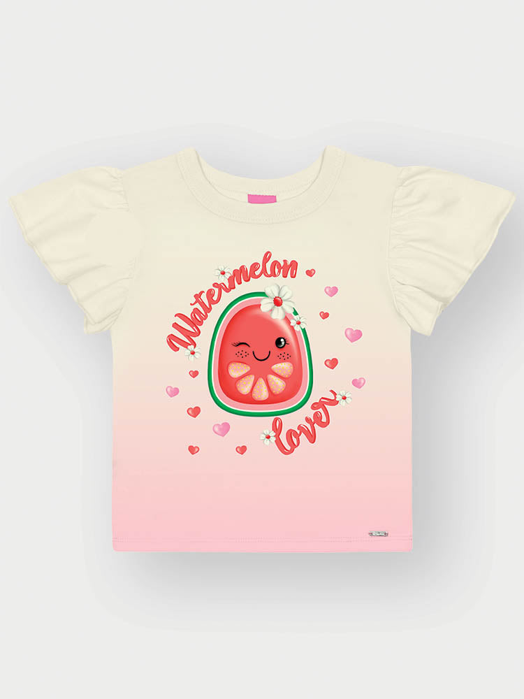 Blusa Infantil Cinti Verão Branca Melancia com Strass