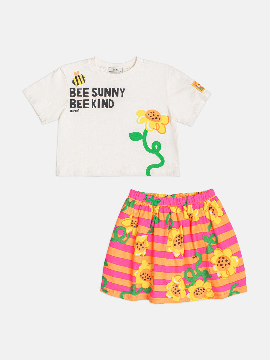 Conjunto Infantil Menina Bimbi com Saia Laranja e Blusa Branca Abelinha