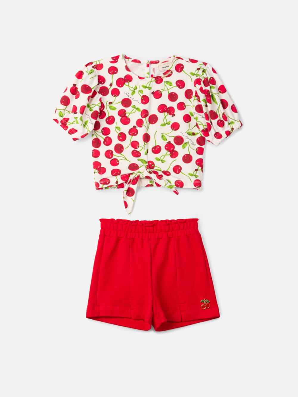 Conjunto Infantil Animê Verão Shorts Vermelho e Blusa Cereja