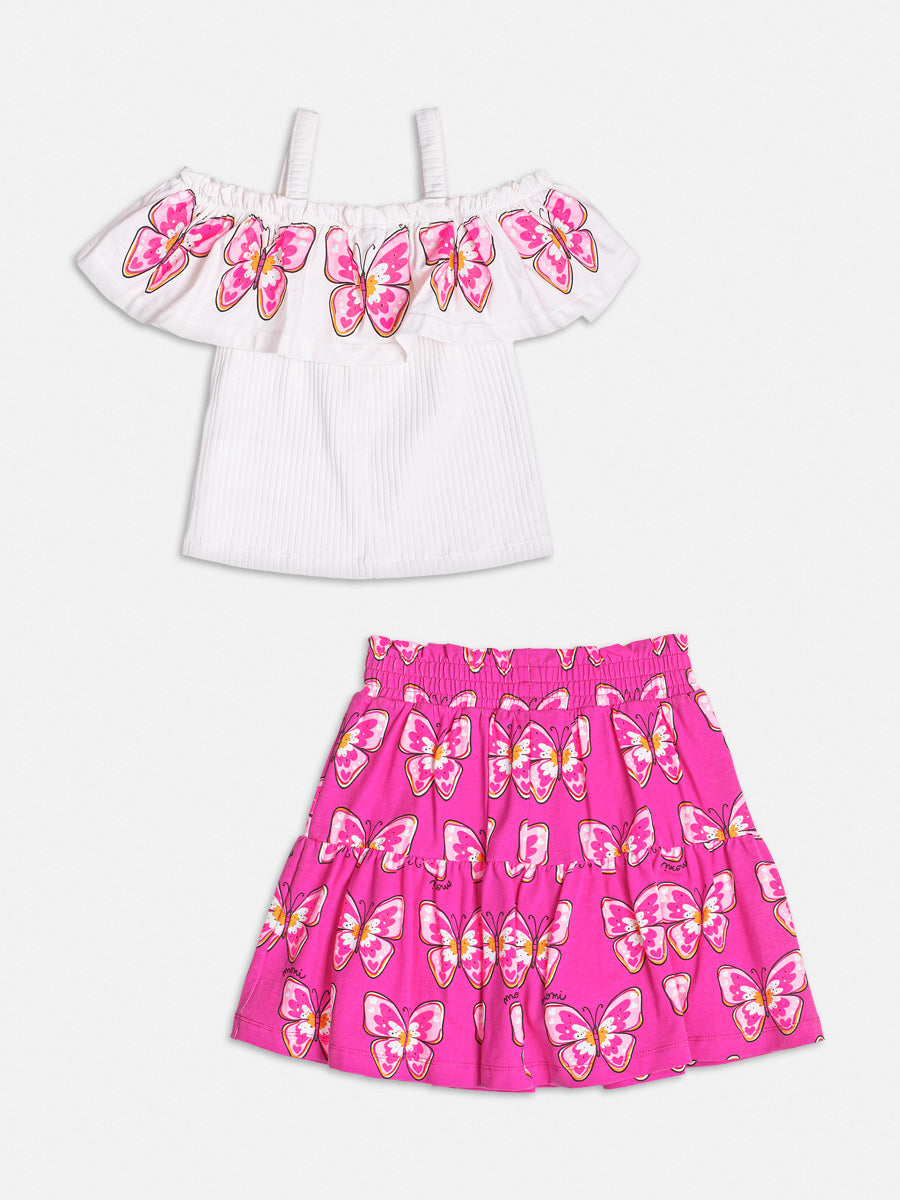 Conjunto Infantil Momi Verão Saia e Blusa Babado Borboleta