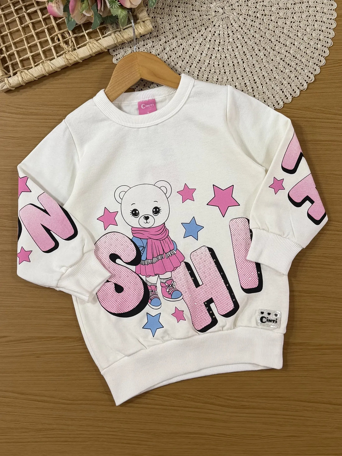 Conjunto Infantil Cinti Inverno Com Calça Preta e Moletom Flanelado Ursinha