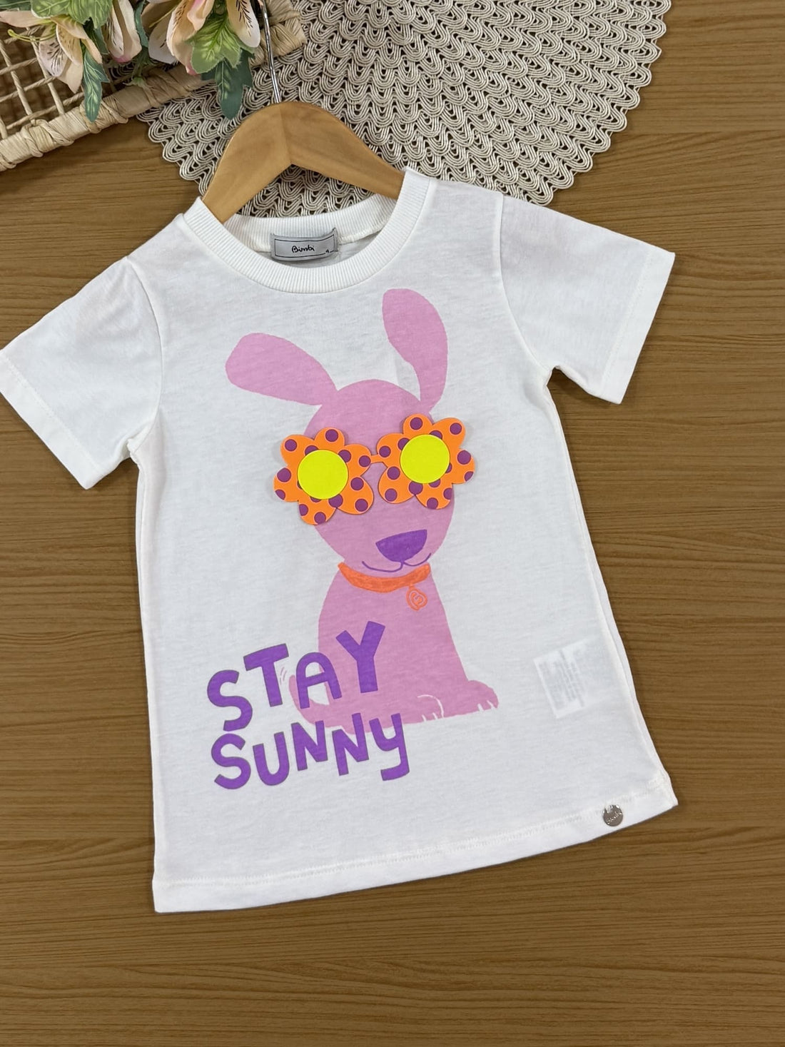 Conjunto Infantil Bimbi Verão com Shorts Ciclista Laranja e Blusa Branca Stay Sunny
