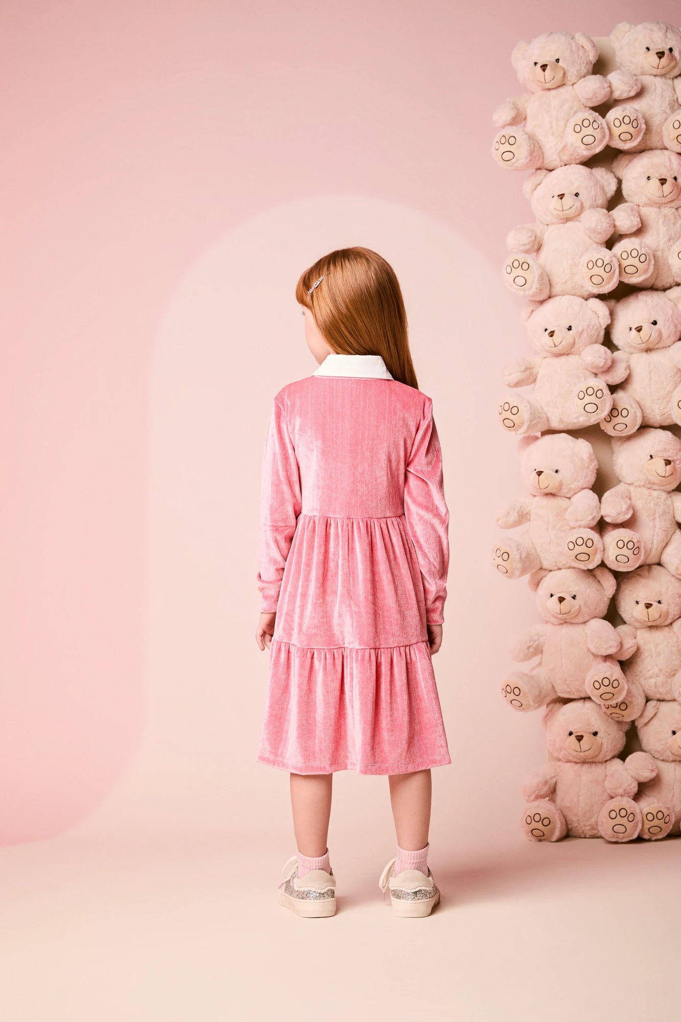 Vestido Infantil Momi Inverno Rosa Lacinho com Bordado