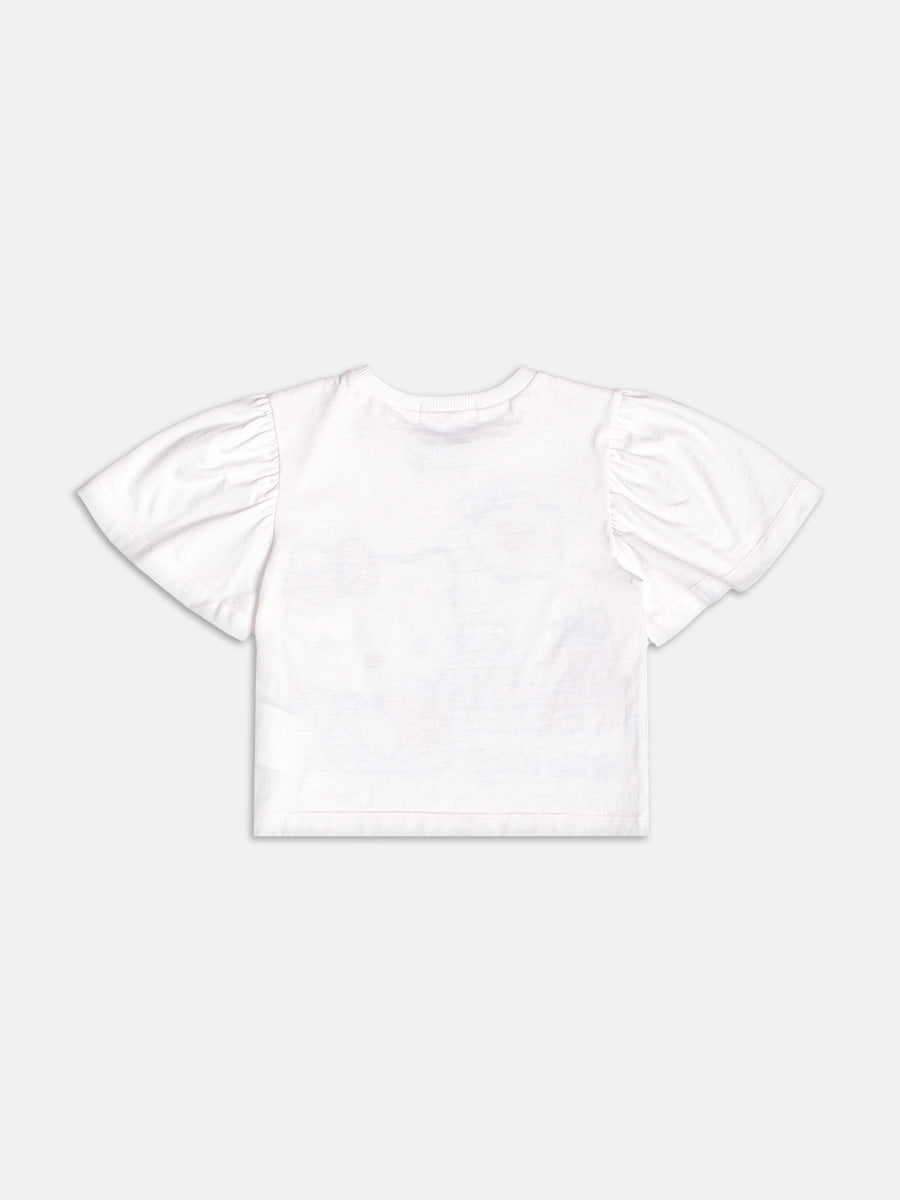 Blusa Infantil Momi Verão Branca Hello Kitty com Strass