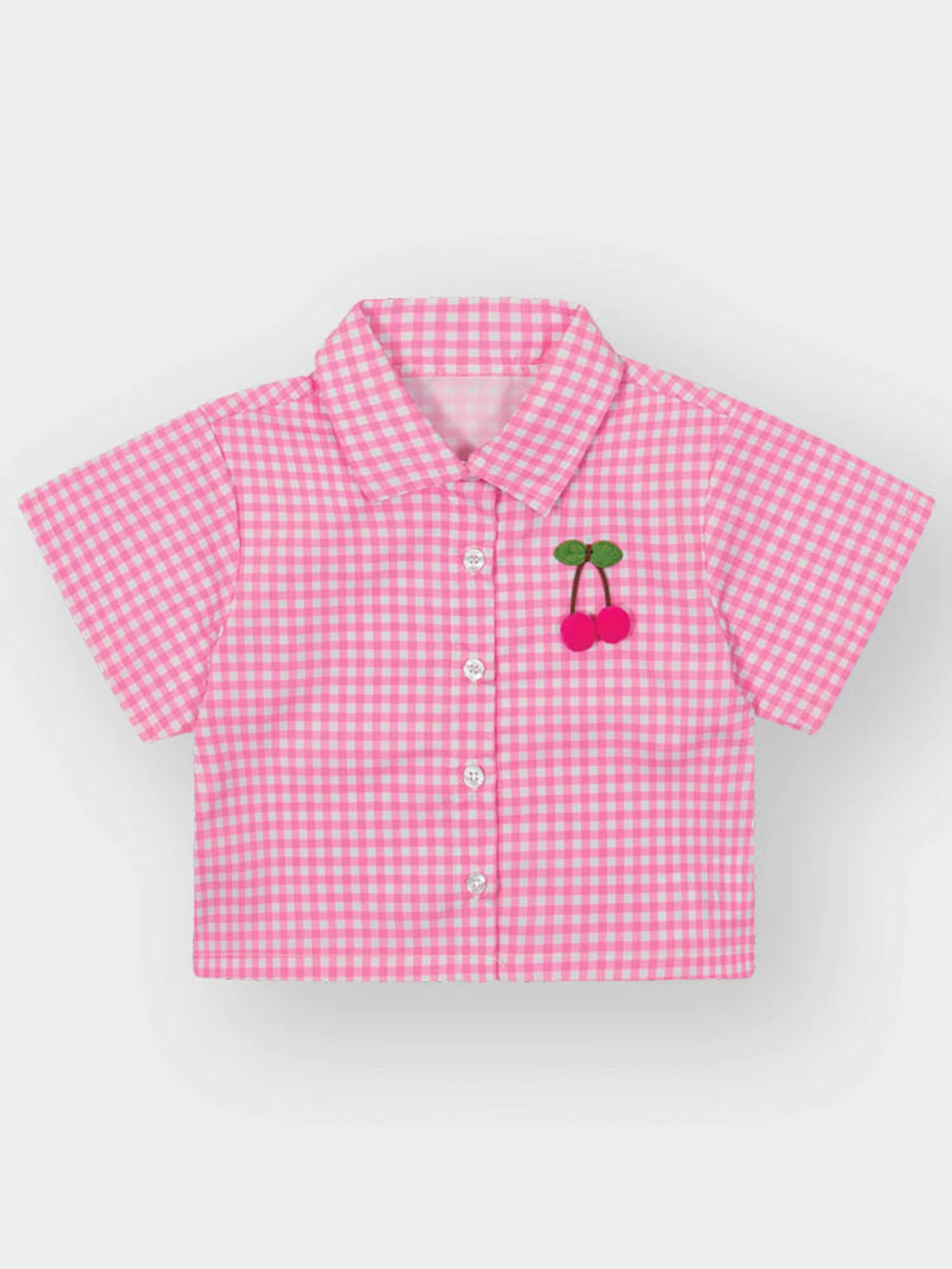 Conjunto Infantil Cinti Verão com Shorts, Blusa e Sobreposição Rosa Xadrez