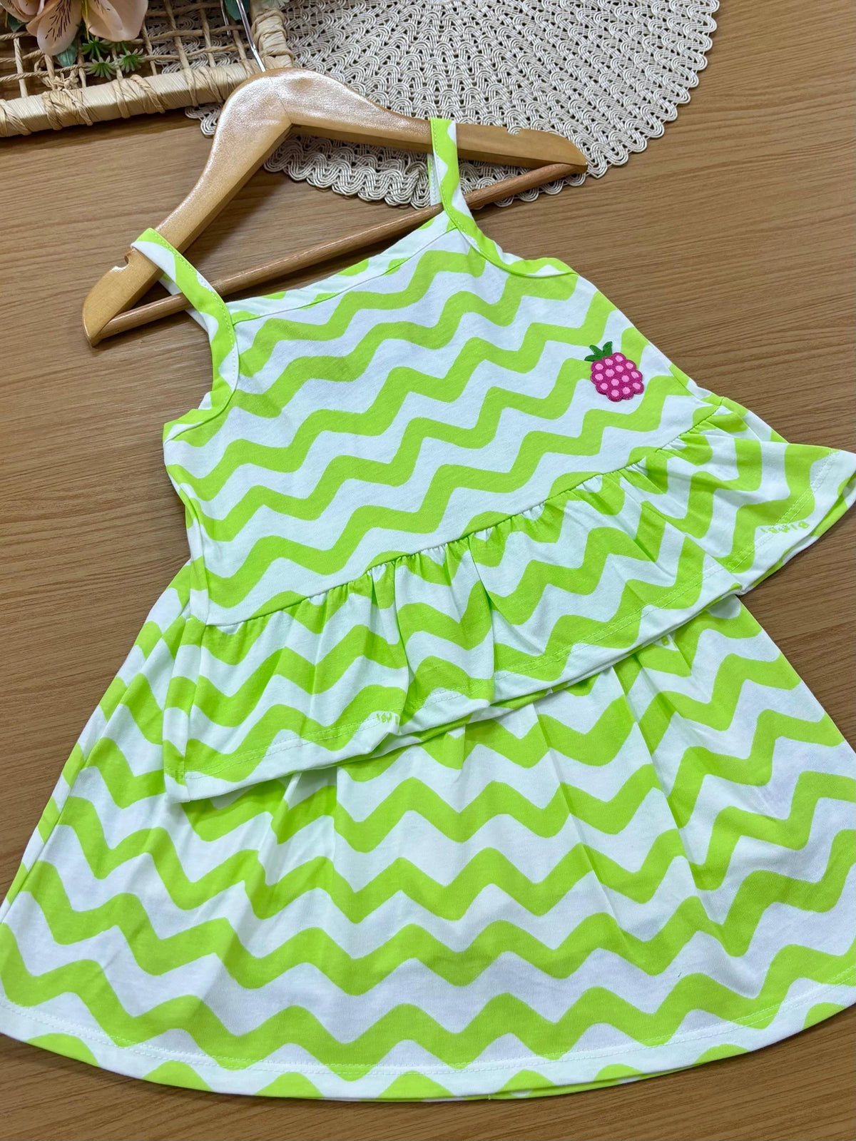Conjunto Infantil Menina Bimbi com Saia e Blusa Verde Listrada