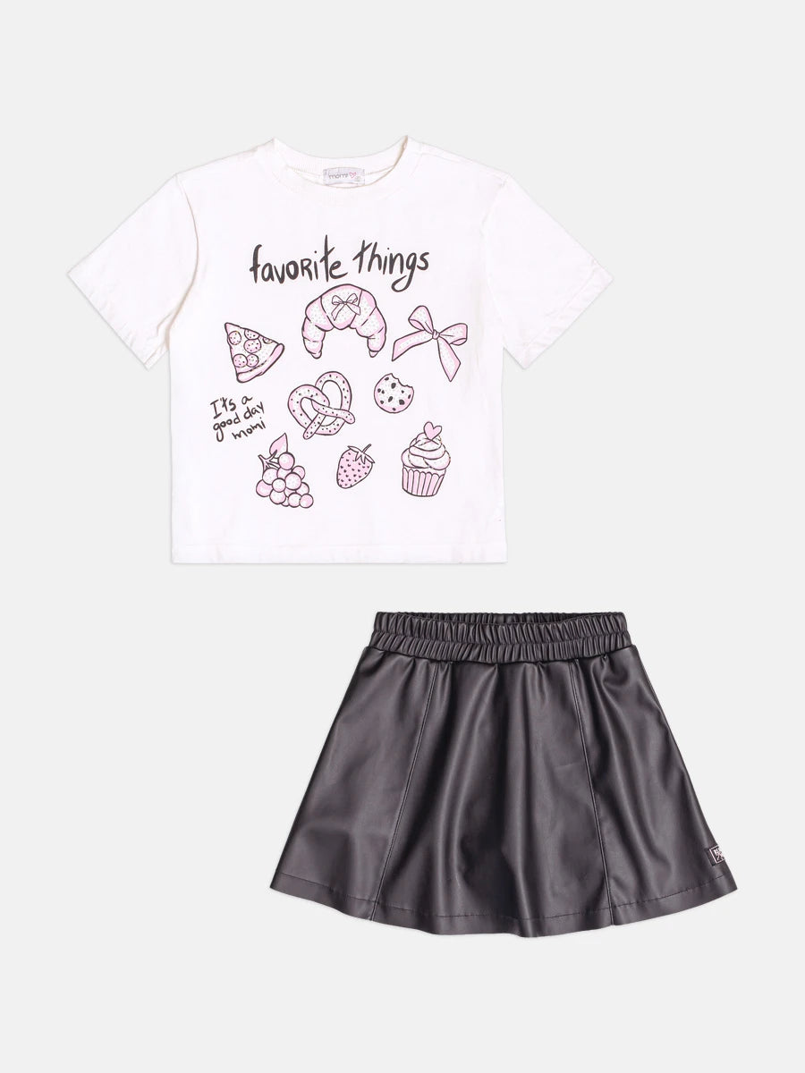 Conjunto Infantil Momi Inverno com Saia Preta e Blusa Manga Curta Favorite Things