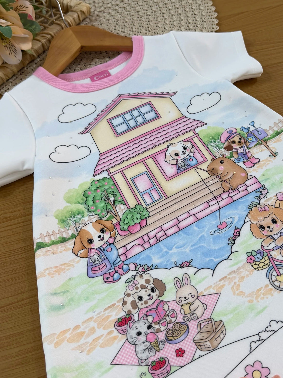 Vestido Infantil Cinti Verão Branco Casinha dos Animais