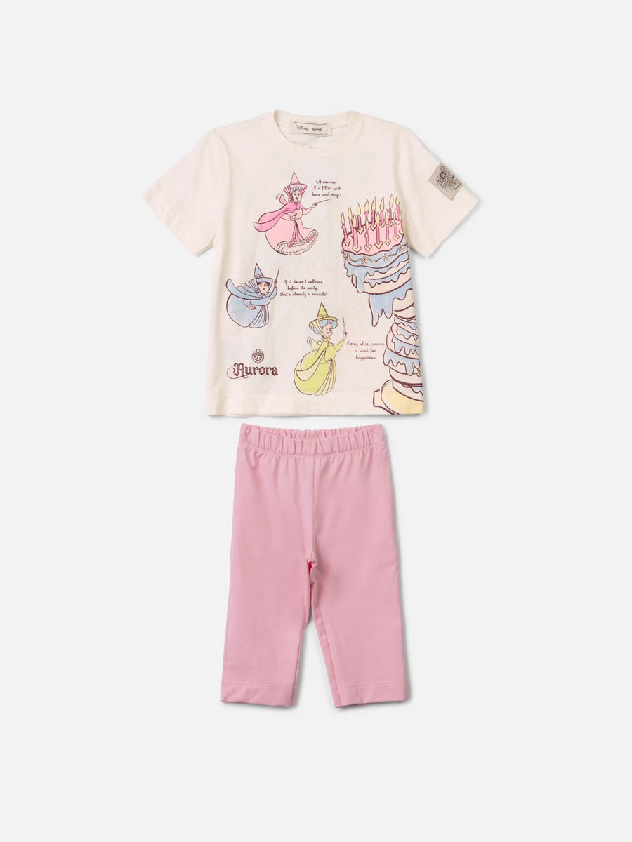 Conjunto Infantil Menina Animê com Legging Capri Rosa Blusa Fada Madrina Disney
