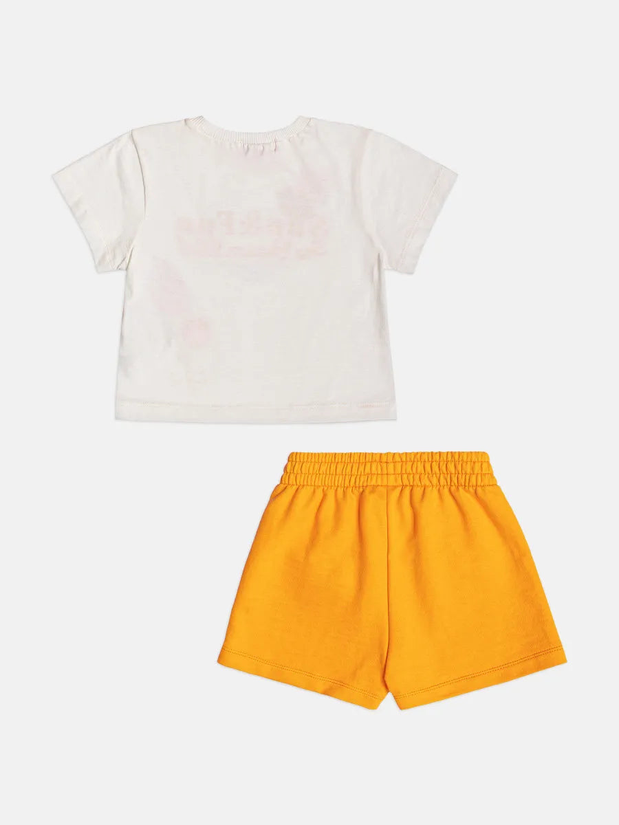 Conjunto Infantil Menina Momi Shorts Laranja e Blusa Sun & Fun Strass