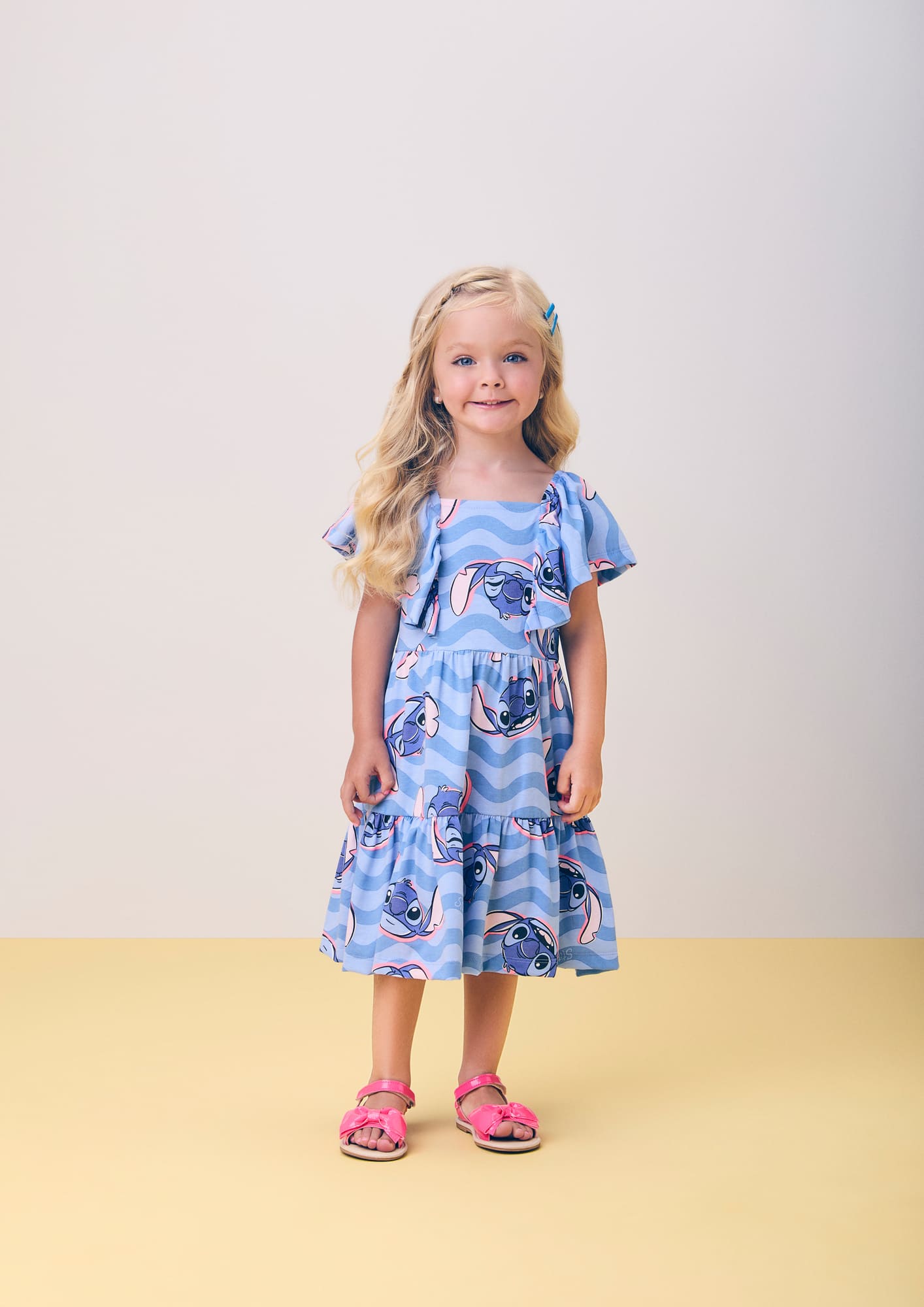 Vestido Infantil Momi Verão Azul Stitch Disney