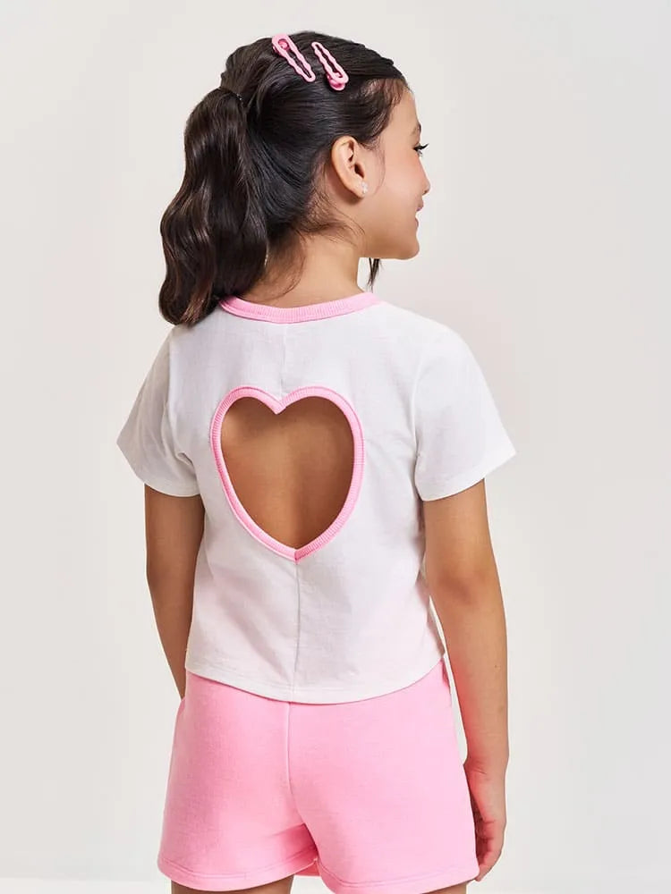 Conjunto Infantil Menina Cinti com Short-Saia Rosa e Blusa Branca Sweet