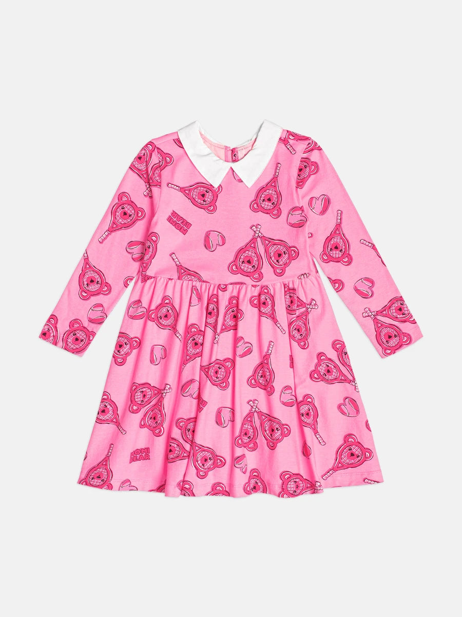 Vestido Infantil Momi Inverno Rosa Ursinhos Raquetes