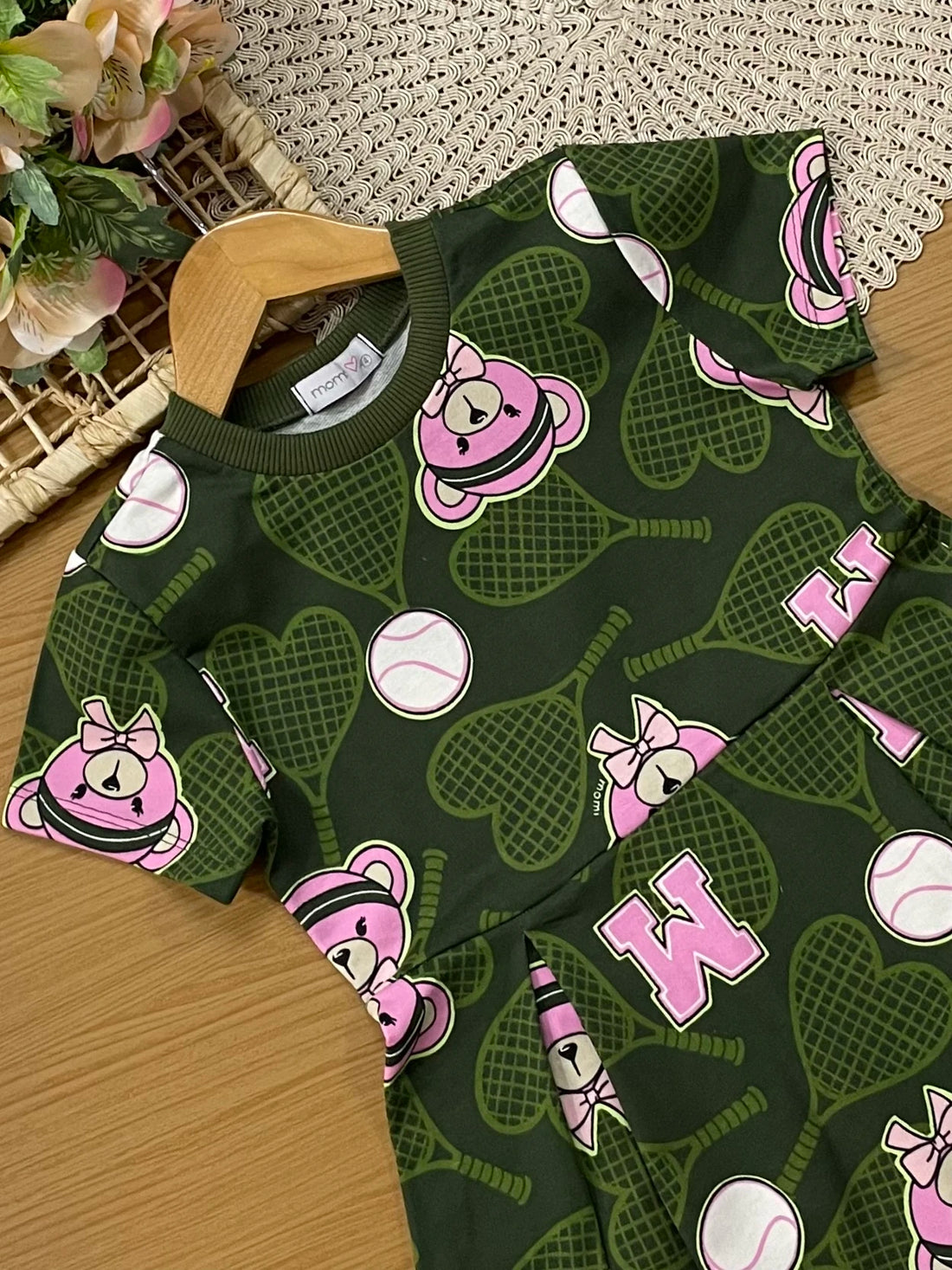 Vestido Infantil Momi Inverno Verde Ursinha Tênista