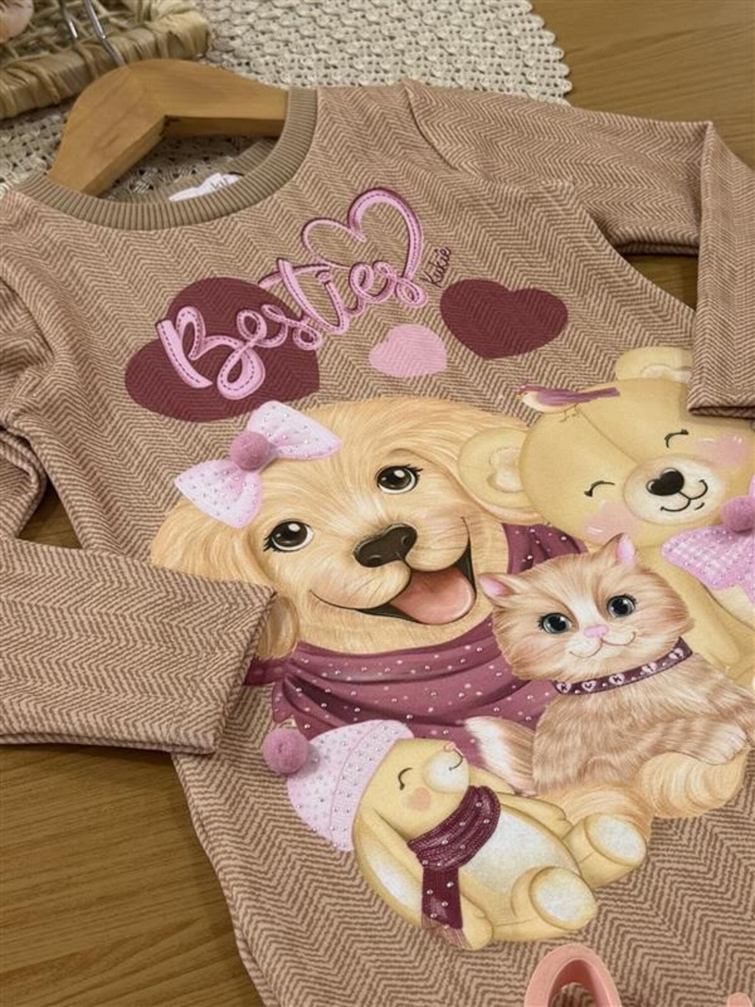 Vestido Infantil Kukiê Inverno Bege Animais Melhores Amigos